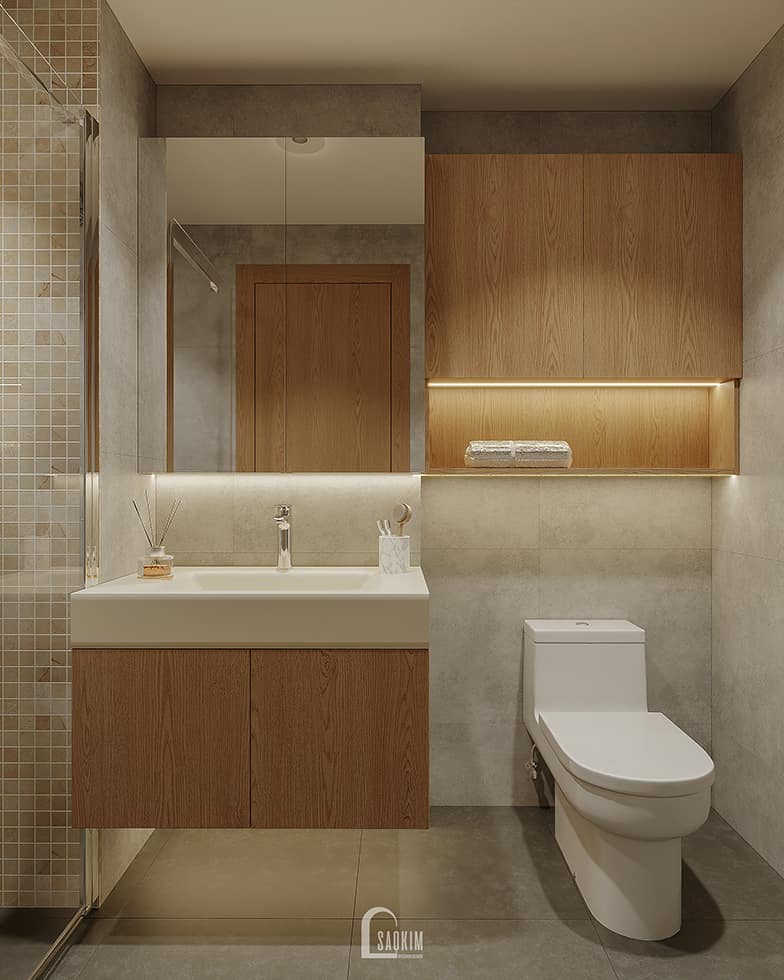 Không gian phòng tắm mang tinh thần Wabi Sabi tại thiết kế chung cư Hinode City