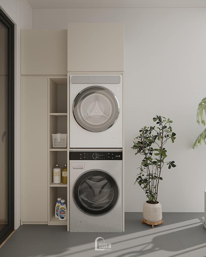 Không gian logia, giặt sấy mang tinh thần Wabi Sabi tại thiết kế chung cư Hinode City