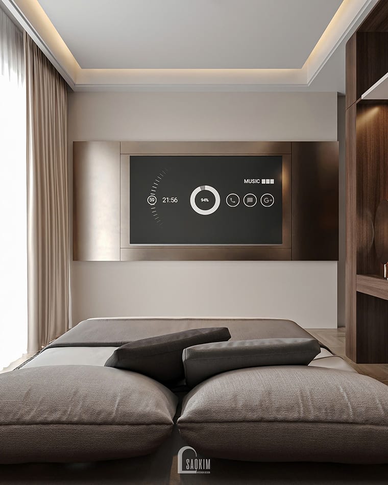 Thiết kế phòng ngủ master nhà phố liền kề Townhouse Mỹ Đình phong cách hiện đại Luxury ấm cúng, sang trọng