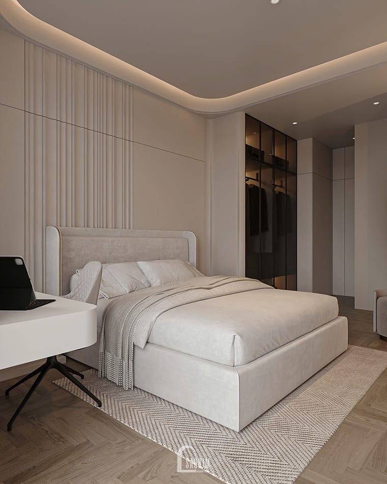 Thiết kế phòng ngủ gam màu ghi nhà phố liền kề Townhouse Mỹ Đình 