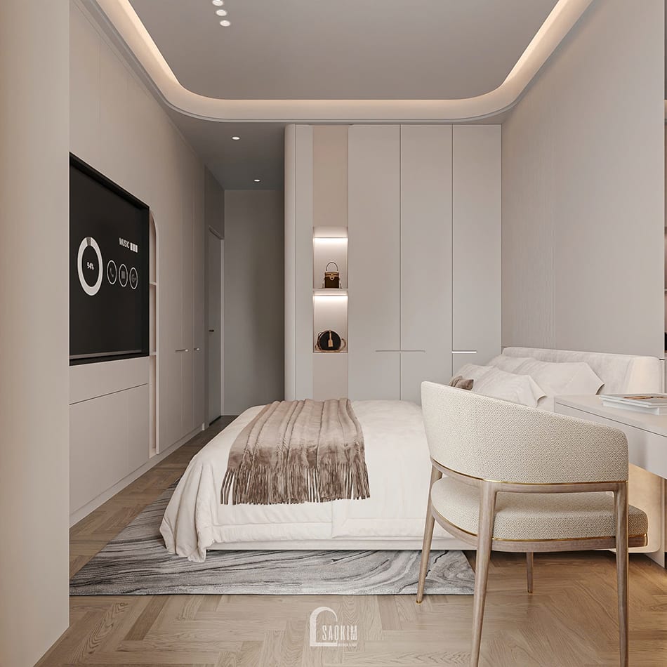 Thiết kế phòng ngủ con gái nhà phố liền kề Townhouse Mỹ Đình trẻ trung, nữ tính