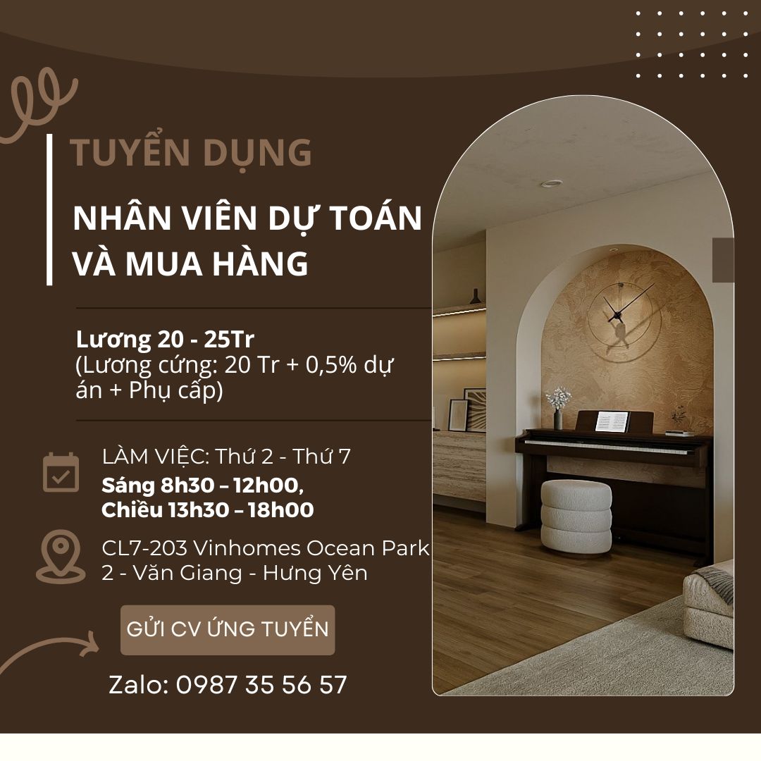 TUYỂN NHÂN VIÊN DỰ TOÁN VÀ MUA HÀNG CÔNG TY NỘI THẤT