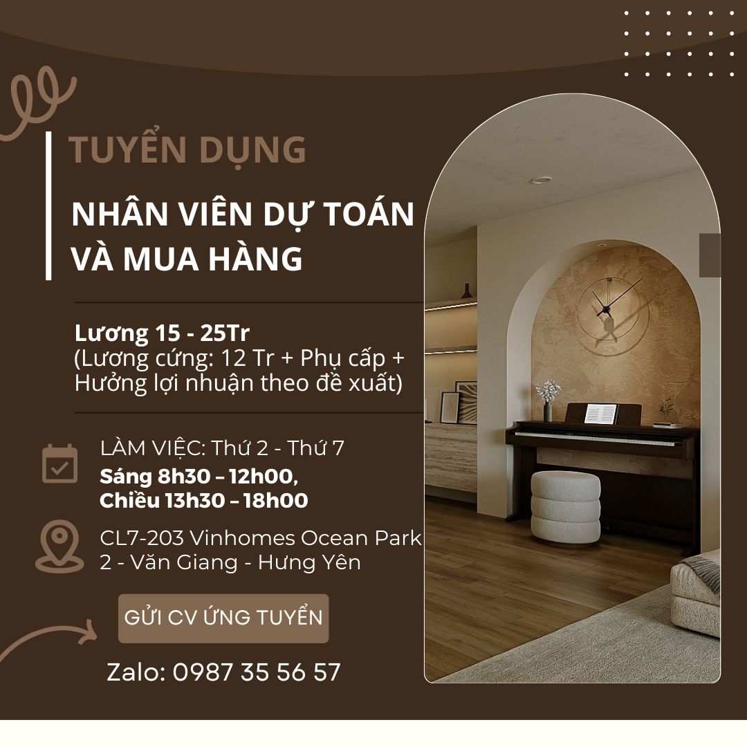 TUYỂN NHÂN VIÊN DỰ TOÁN VÀ MUA HÀNG CÔNG TY NỘI THẤT