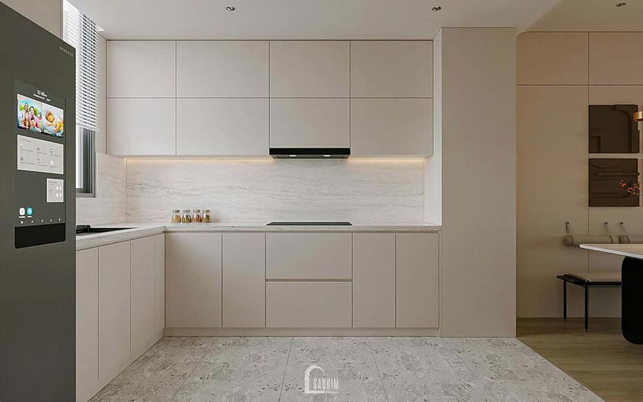 Thiết kế nội thất phòng bếp chung cư phong cách hiện đại cho căn hộ Hyundai Hillstate