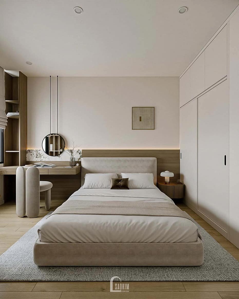 Thiết kế nội thất phòng ngủ chung cư phong cách hiện đại cho căn hộ Hyundai Hillstate