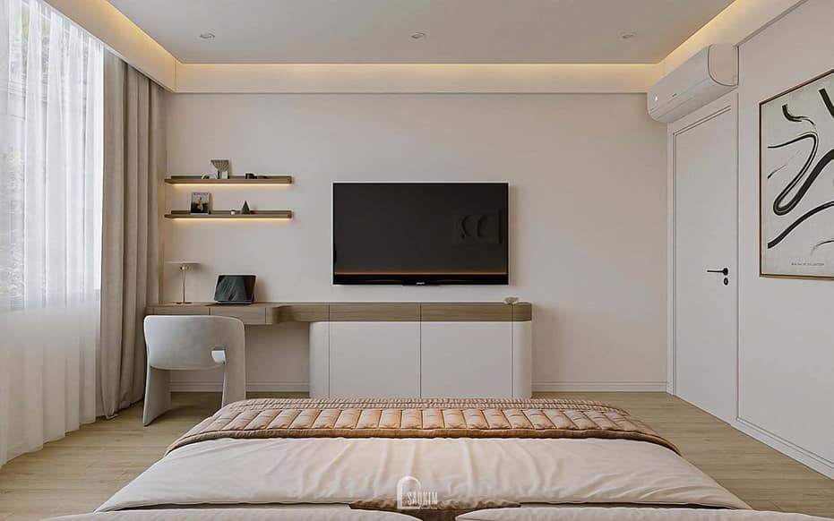 Thiết kế nội thất phòng ngủ master chung cư phong cách hiện đại cho căn hộ Hyundai Hillstate