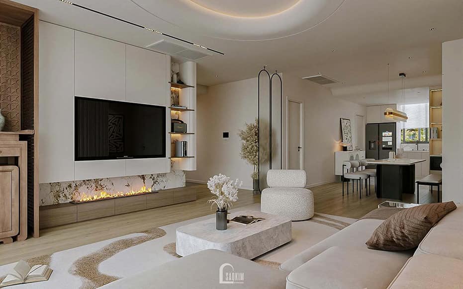 Thiết kế nội thất phòng khách chung cư phong cách hiện đại cho căn hộ Hyundai Hillstate đẹp cuốn hút, sang tọng