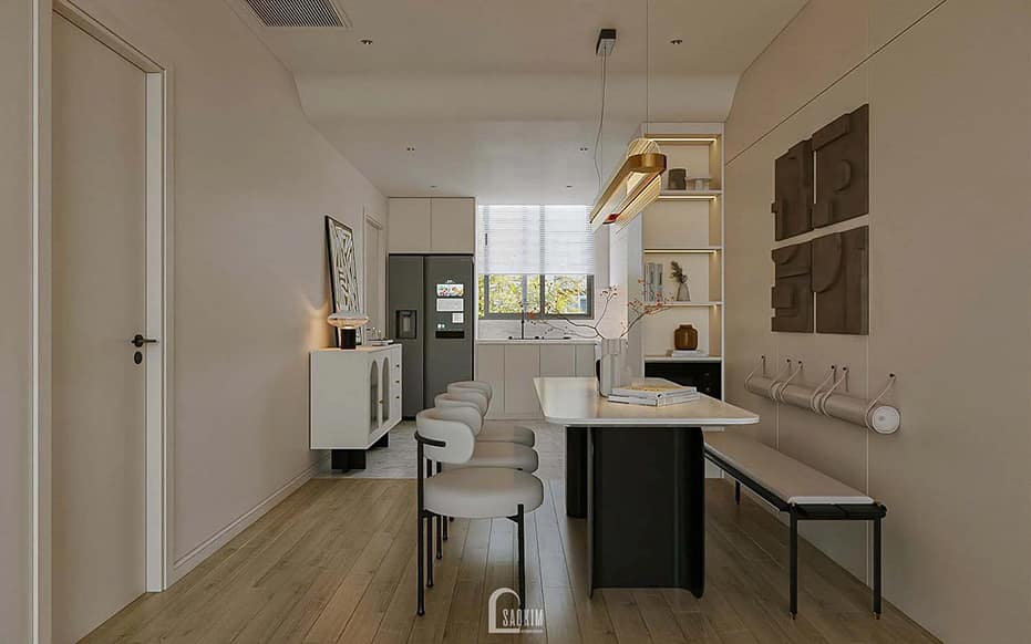 Thiết kế nội thất phòng bếp ăn chung cư phong cách hiện đại cho căn hộ Hyundai Hillstate