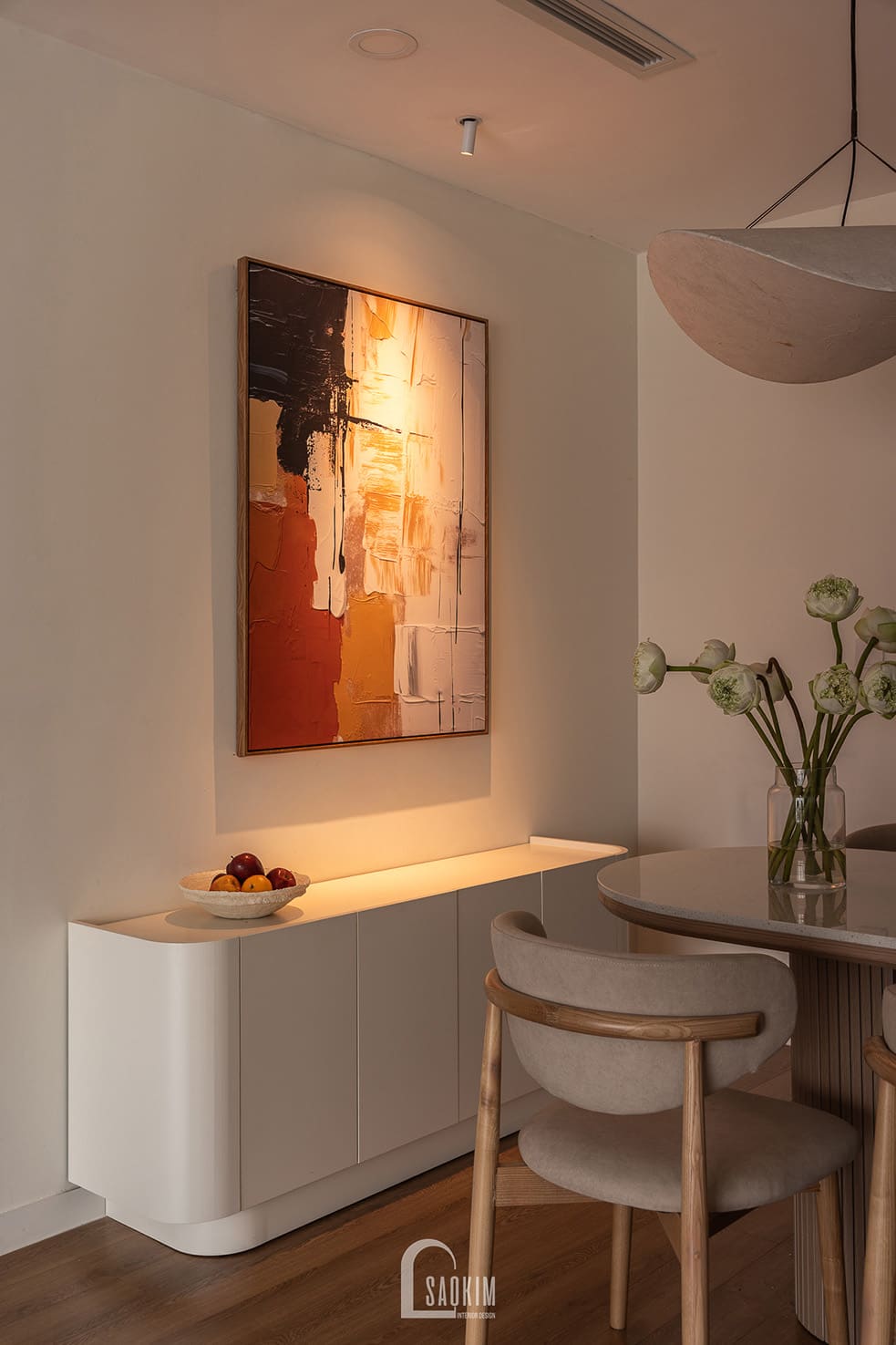 Thiết kế thi công nội thất phòng bếp ăn chung cư phong cách Wabi Sabi mix Japandi tạo sự Ấm Áp và Kết Nối