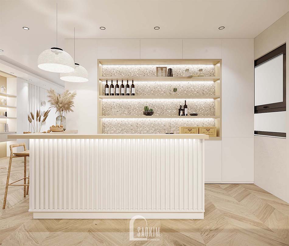 Thiết kế nội thất phòng bếp chung cư Feliz Homes với không gian hiện đại, ấm cúng