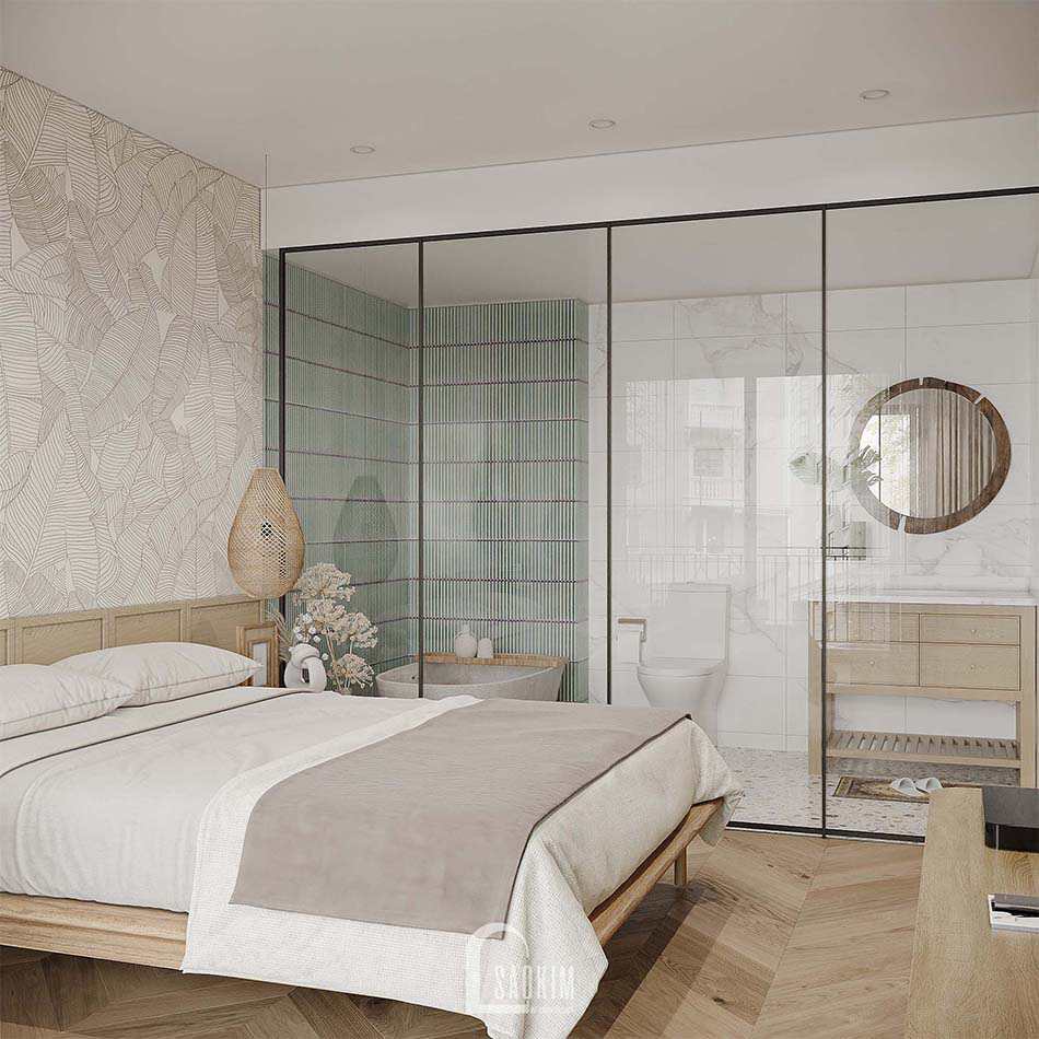 Thiết kế nội thất chung cư Feliz Homes Hoàng Mai - không gian phòng ngủ ấm áp, thư giãn