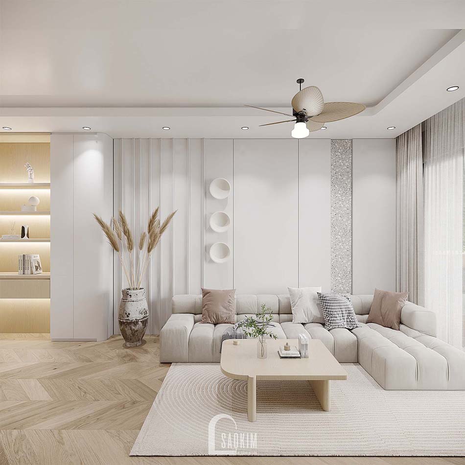 Thiết kế nội thất chung cư Feliz Homes Hoàng Mai với gam màu trắng làm chủ đạo