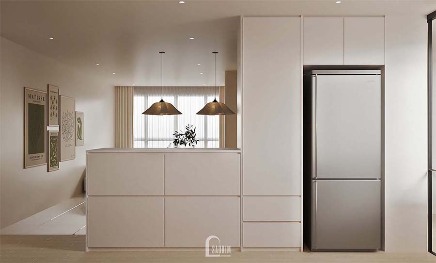 Thiết kế thi công phòng bếp căn hộ 3 ngủ vinhomes smart city phong cách Minimalist tối giản, tiện nghi