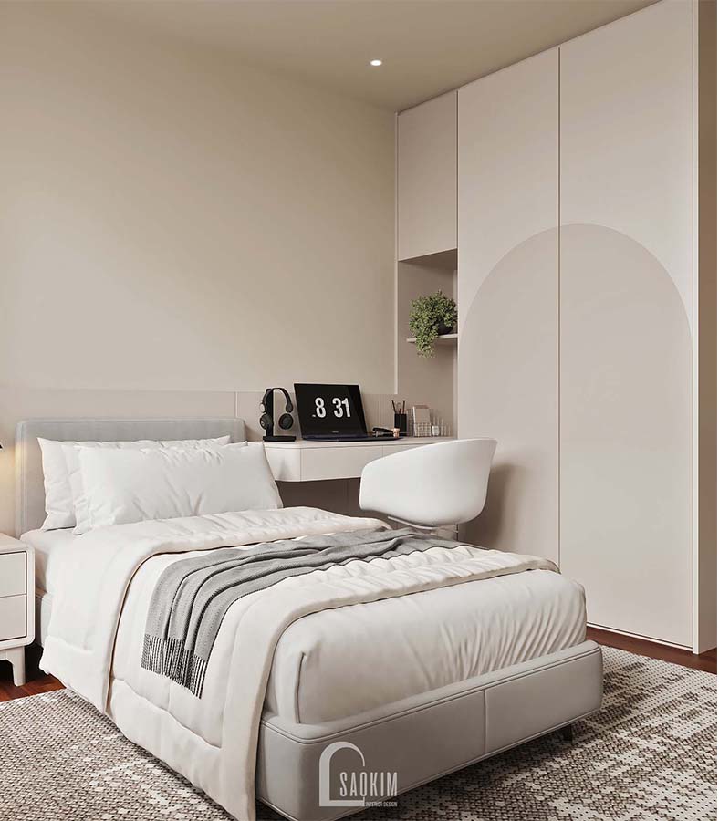 Thiết kế thi công phòng ngủ con trai căn hộ 3 ngủ vinhomes smart city phong cách Minimalist nhẹ nhàng, thư giãn nhưng không kém phần sang trọng