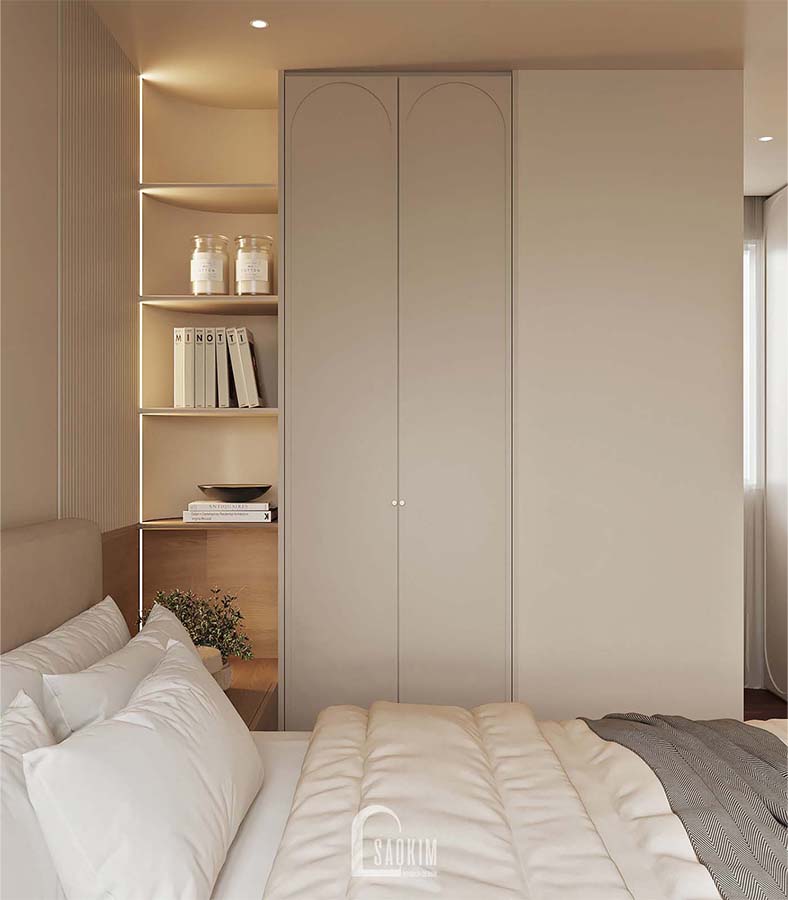Thiết kế thi công phòng ngủ master căn hộ 3 ngủ vinhomes smart city phong cách Minimalist nhẹ nhàng, thư giãn nhưng không kém phần sang trọng