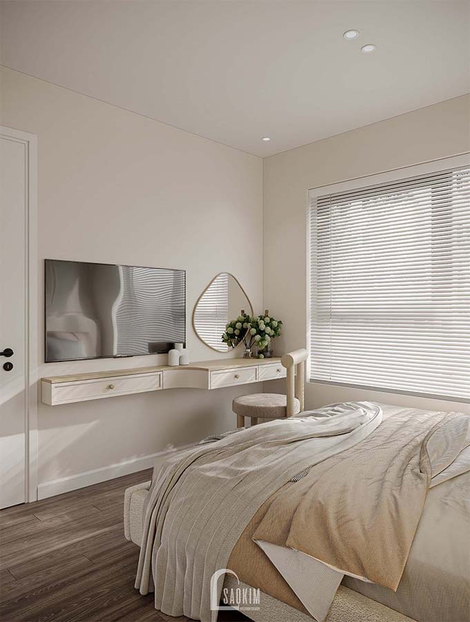 Thiết kế nội thất phòng ngủ master chung cư phong cách Korean Chic dự án Vinhomes Ocean Park