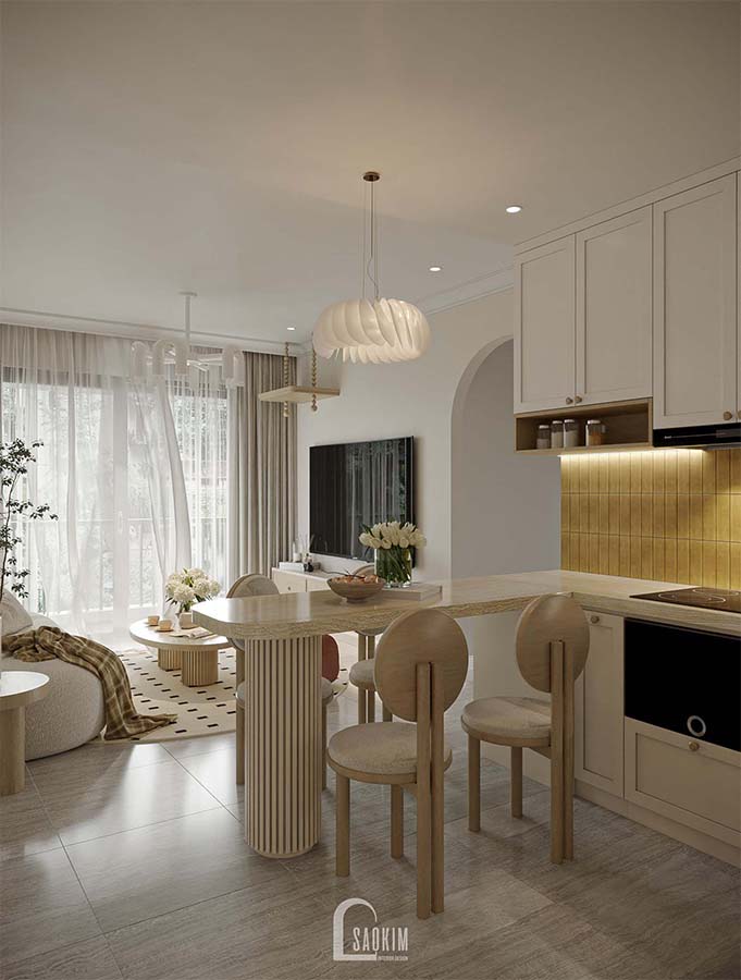 Thiết kế nội thất phòng bếp chung cư phong cách Korean Chic dự án Vinhomes Ocean Park