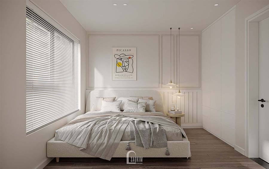 Thiết kế nội thất phòng ngủ master chung cư phong cách Korean Chic dự án Vinhomes Ocean Park mang vẻ đẹp trang nhã, cuốn hút