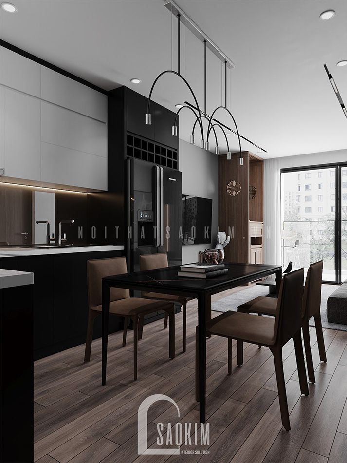 Thiết kế phòng khách căn hộ phong cách hiện đại 92m2 Thiên Niên Kỷ (Ha Tay Millennium) gam màu xám