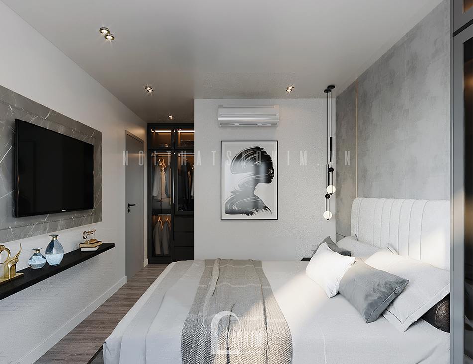 Thiết kế phòng ngủ master chung cư 97m2 Le Grand Jarrdin phong cách hiện đại kết hợp tông màu đen - trắng đẹp ngỡ ngàng