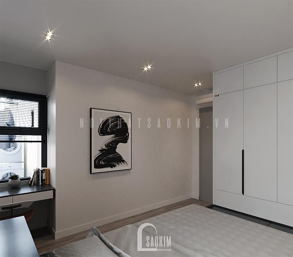 Thiết kế phòng ngủ chung cư 97m2 Le Grand Jarrdin theo phong cách hiện đại kết hợp tông màu đen - trắng đẹp ngỡ ngàng