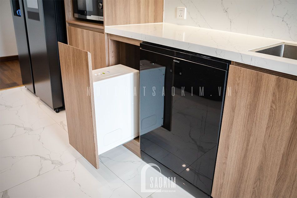 Thi công nội thất phòng bếp căn hộ cao cấp chung cư The Zen Gamuda 157m2 phong cách hiện đại với phụ kiện bếp thông minh