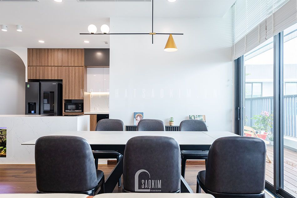 Thi công nội thất phòng ăn căn hộ cao cấp chung cư The Zen Gamuda 157m2 phong cách hiện đại với bàn ăn thông minh
