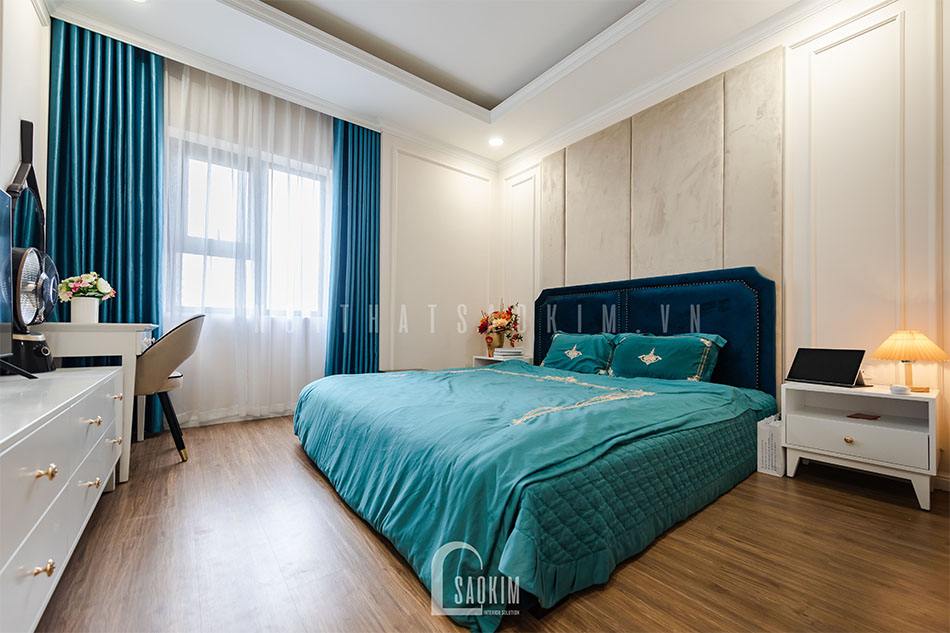 Thi công nội thất phòng ngủ master căn hộ phong cách Tân Cổ Điển dự án Le Grand Jardin Sài Đồng mang vẻ đẹp tinh tế, sang trọng