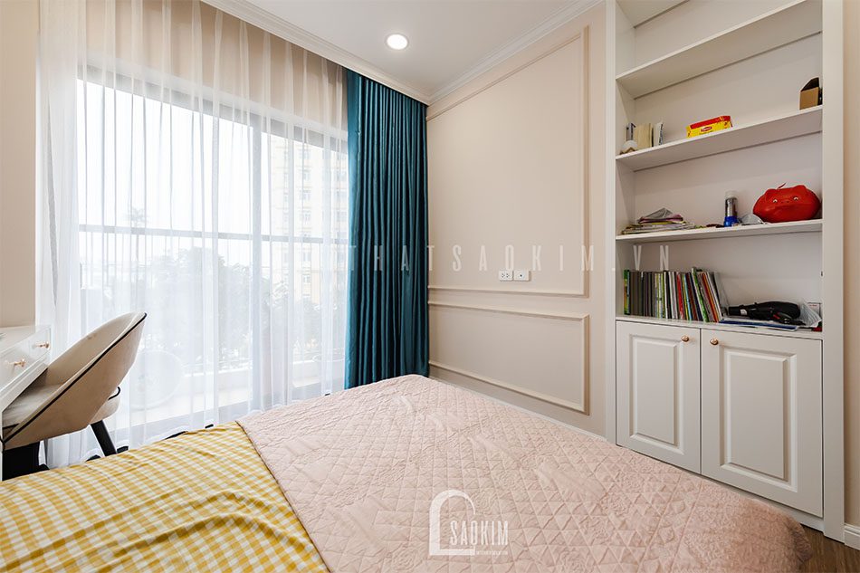 Thi công nội thất phòng ngủ con gái căn hộ phong cách Tân Cổ Điển dự án Le Grand Jardin Sài Đồng mang vẻ đẹp tinh tế, sang trọng