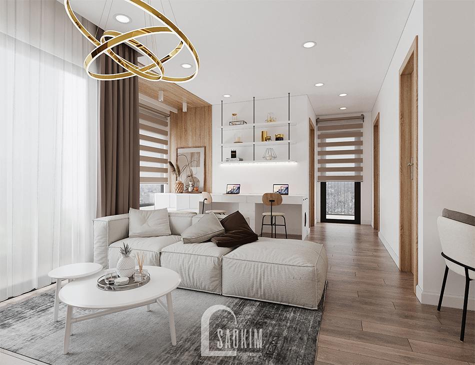 Mẫu thiết kế căn hộ 65m2 chung cư Vinhomes Smart City gam màu trắng
