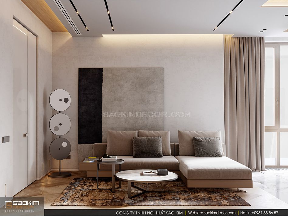 Mẫu thiết kế phòng khách chung cư 124m2 KĐT Trung Hòa – Nhân Chính