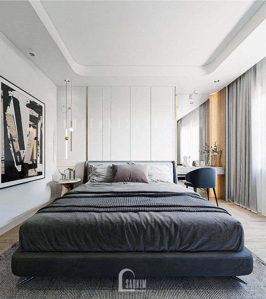 Thiết kế phòng ngủ master chung cư LE GRAND JARDIN - góc nhìn từ cuối phòng ngủ master lên