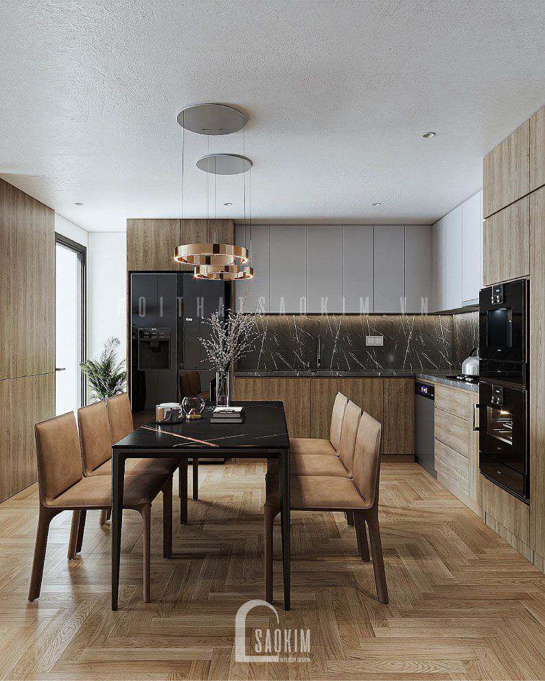 Thiết kế nội thất bếp chung cư LE GRAND JARDIN ấm cúng, gọn gang với phong cách hiện đại