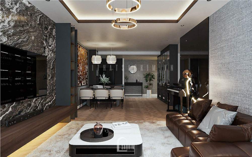 Thiết kế nội thất phòng khách chung cư MULBERY LANE có không gian phòng khách rộng