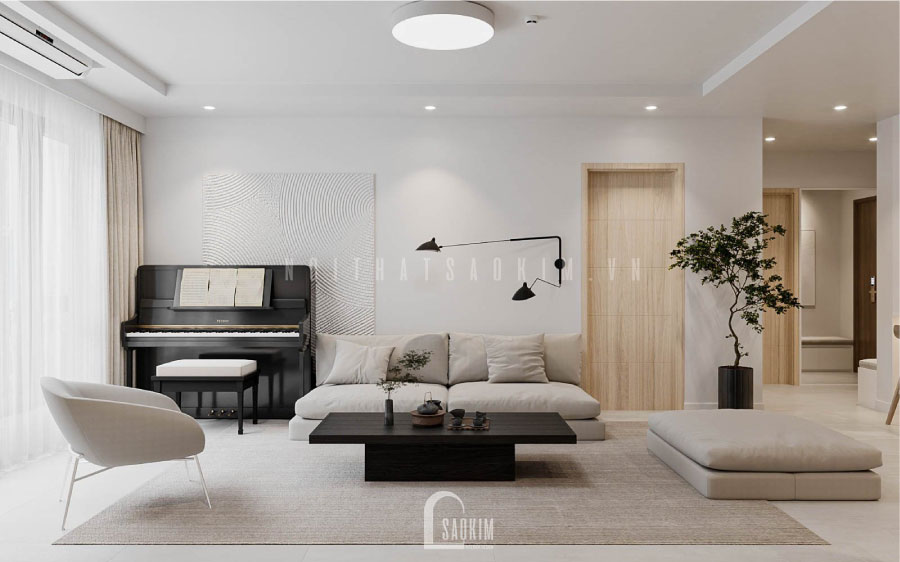 Thiết kế nội thất chung cư Lacasta Hà Đông – Không gian phòng khách trầm ấm, tinh tế