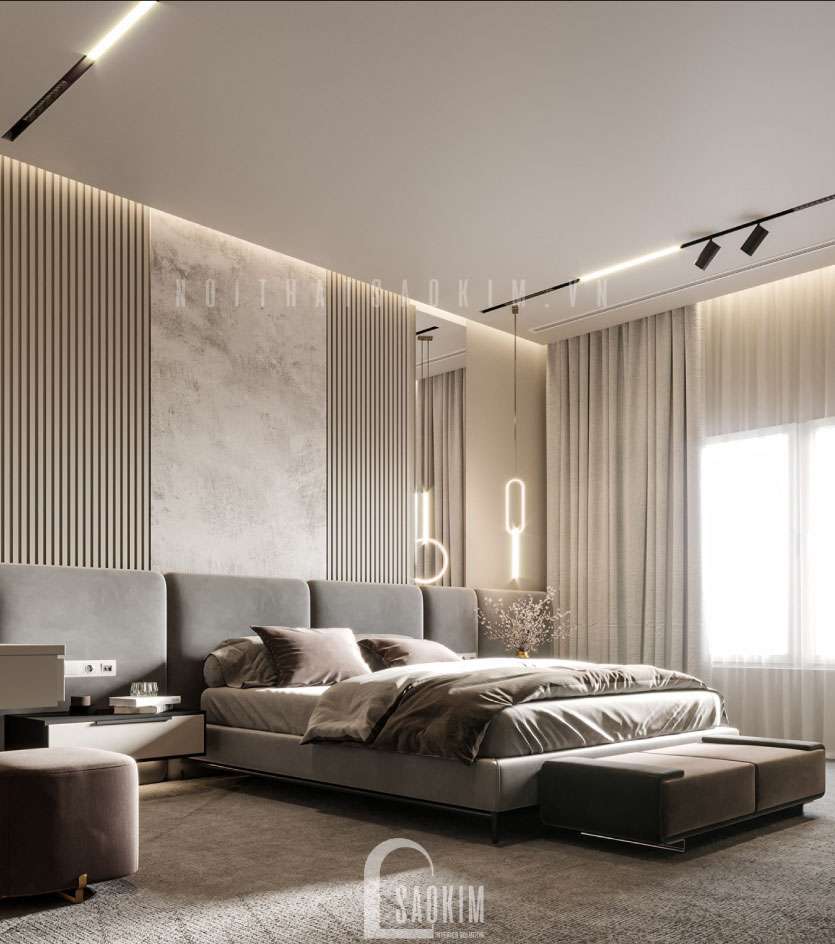 Nội thất phòng ngủ hiện đại với thiết kế đơn giản trong thiết kế căn hộ chung cư 150m2