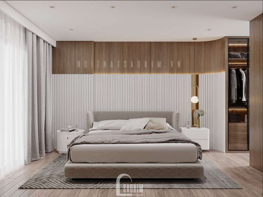 Không gian phòng ngủ trong thiết kế căn hộ chung cư The Maxtrix One