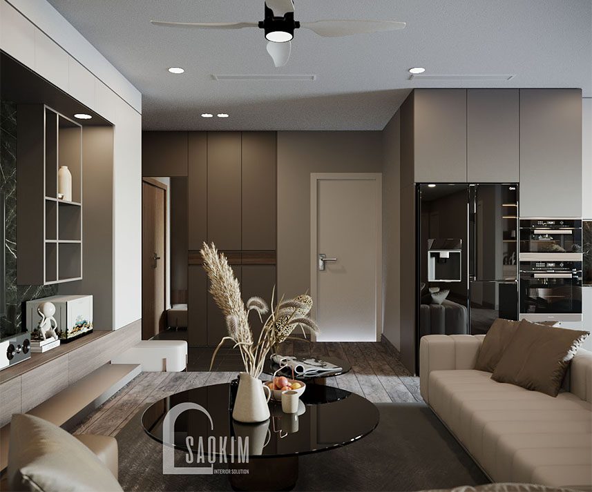 Thiết kế nội thất phòng khách chung cư cao cấp TTTM Chợ Mơ