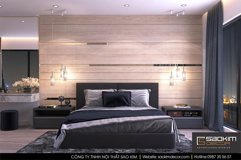 Thiết kế nội thất phòng ngủ chung cư hiện đại Mipec Riverside - phòng ngủ master