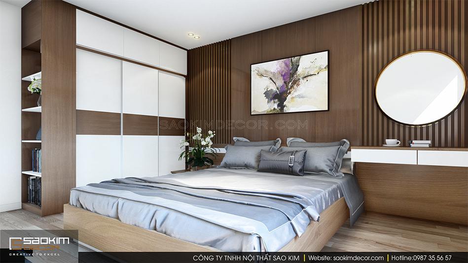 Thiết kế nội thất phòng ngủ master chung cư Xuân Mai