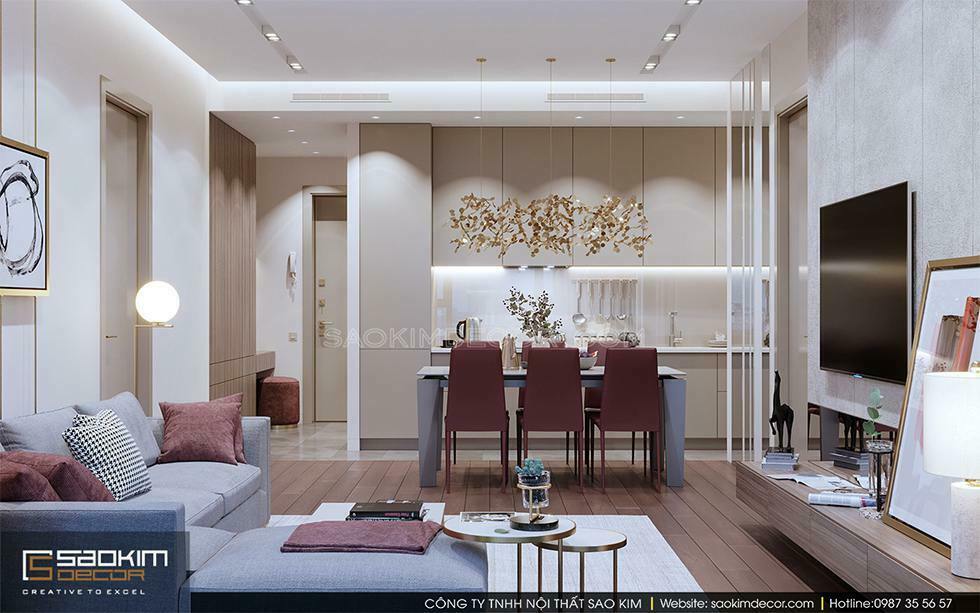 Thiết kế mở giữa phòng khách và bếp tạo không gian rộng thoáng hơn và có thêm diện tích cho không gian khác