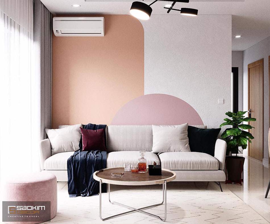 Phối màu theo xu hướng thiết kế nội thất Color block cho phòng khách
