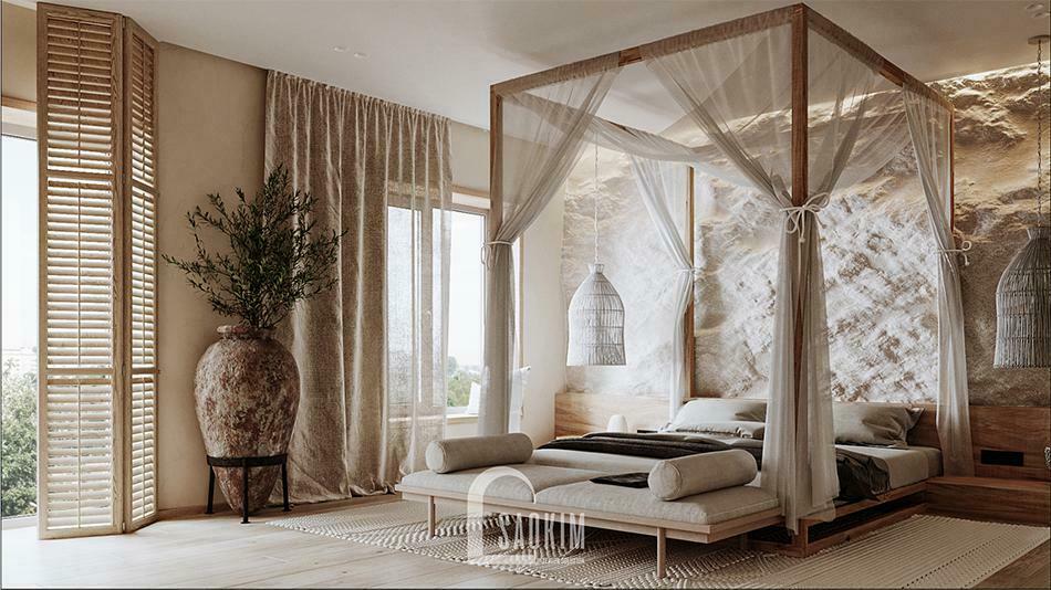 Mẫu thiết kế nội thất phòng ngủ Master phong cách Wabi Sabi