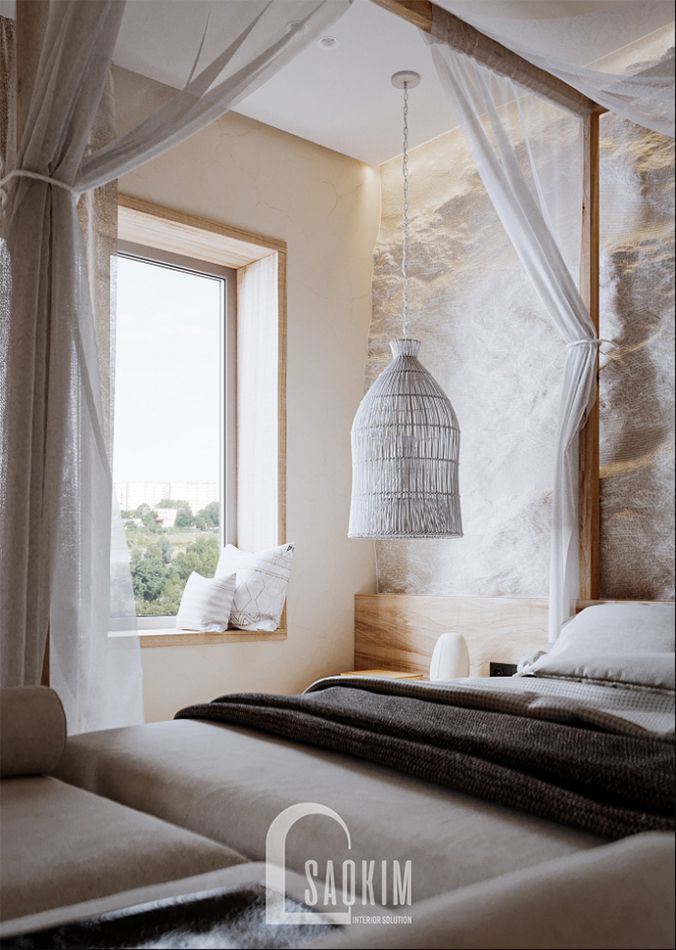 Mẫu thiết kế nội thất phòng ngủ Master phong cách Wabi Sabi