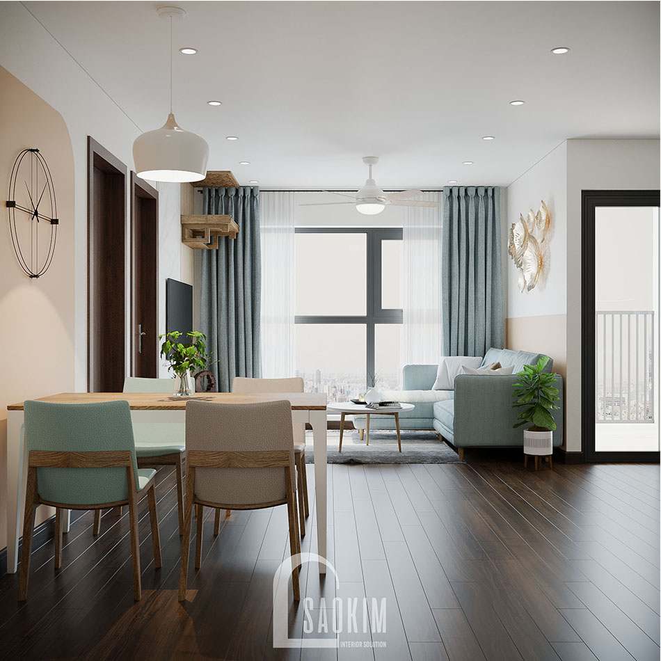 Lựa chọn phong cách thiết kế Color Block cho phòng khách căn hộ 80m2 Eco Home