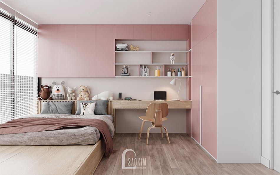 Thiết kế nội thất phòng ngủ cho bé gái chung cư The Zen Gamuda theo phong cách hiện đại với gam màu hồng pastel
