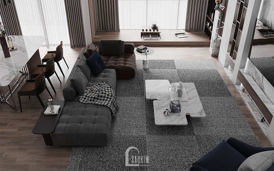 Thiết kế nội thất phòng khách căn hộ 3 phòng ngủ 157m2 The Zen Gamuda theo phong cách hiện đại