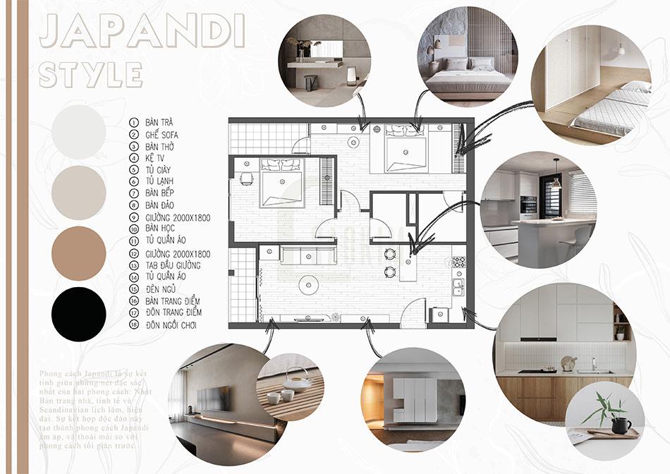 Ý tưởng thiết kế nội thất phong cách Japandi cho căn hộ chung cư 75m2 Le Grand Jardin Sài Đồng