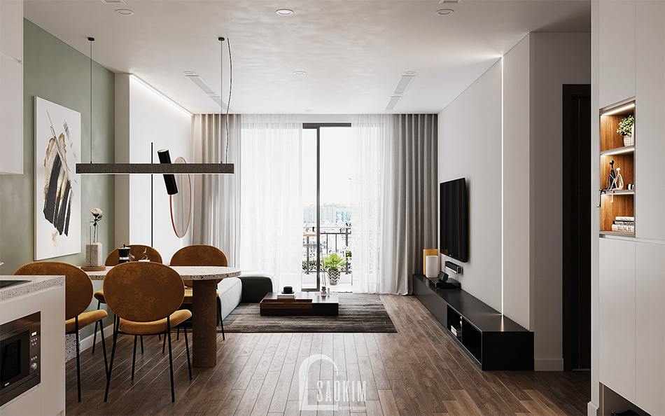Thiết kế nội thất phòng khách căn hộ The Terra An Hưng 74m2 theo phong cách hiện đại tối giản