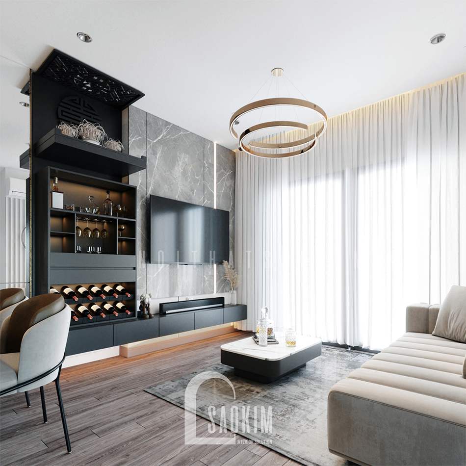 Thiết kế nội thất phòng khách Vinhomes Smart City mang vẻ đẹp sang trọng, cá tính